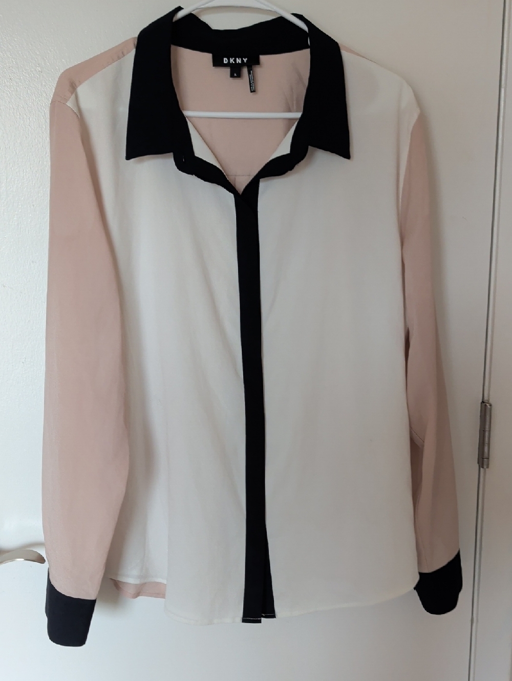 DKNY Colorblock Button-Down Shirt in Cream, Blush & Black